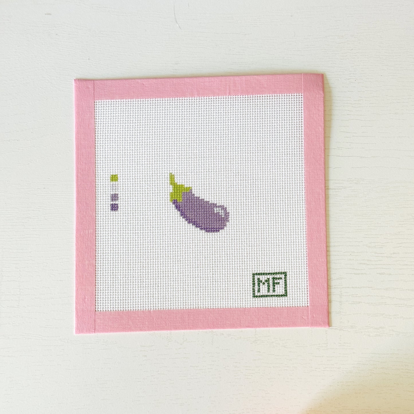 Eggplant Mini Needlepoint Canvas, Mini Beginner Needlepoint, 18 Mesh, 2x2 Design