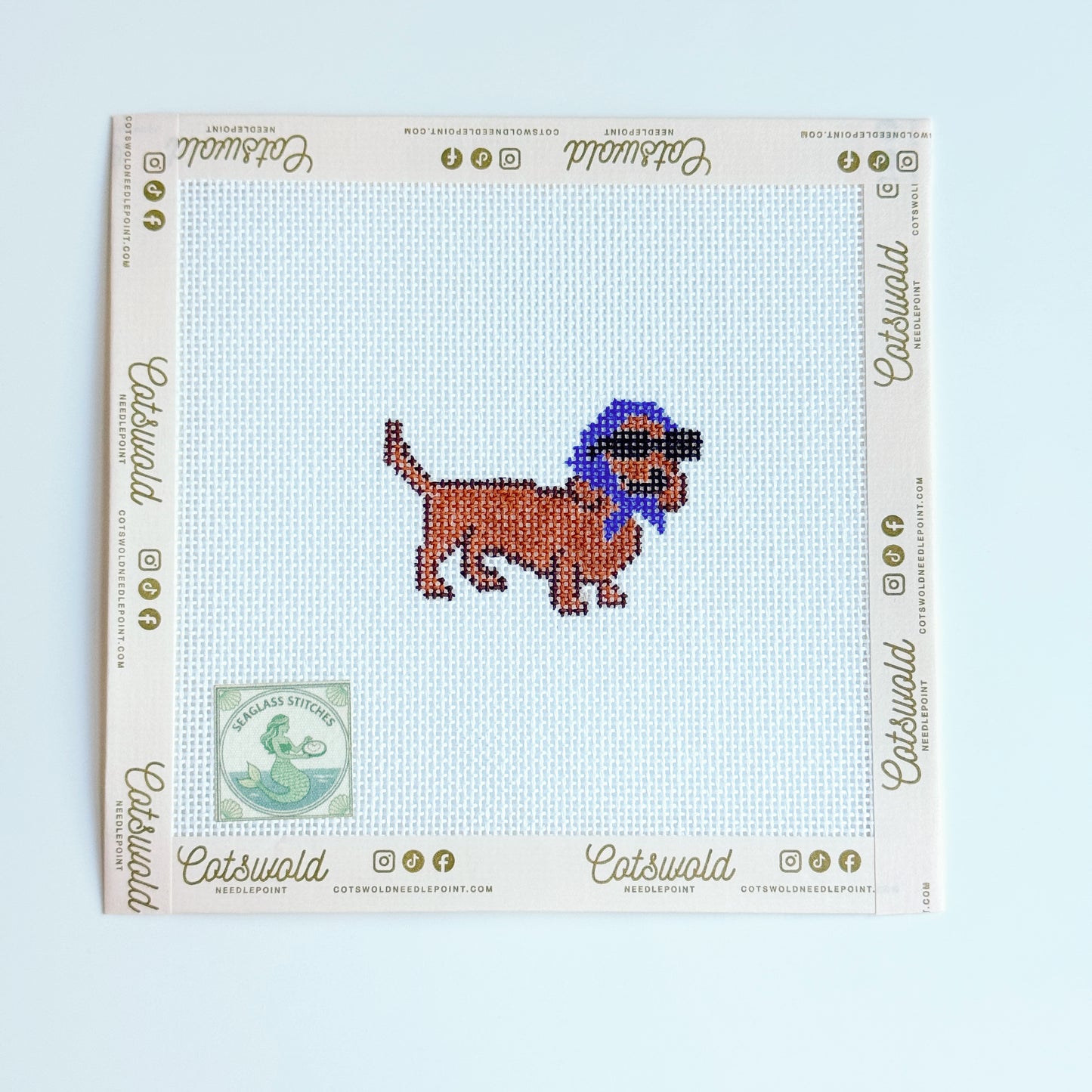 Mini Daschund Dog in Sunglasses Needlepoint Canvas, 18 Mesh, 3x2 Design
