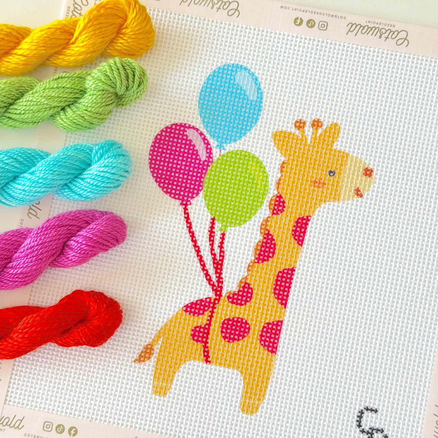 Birthday Party Giraffe Needlepoint Canvas, 13 Mesh, 3x5 Design