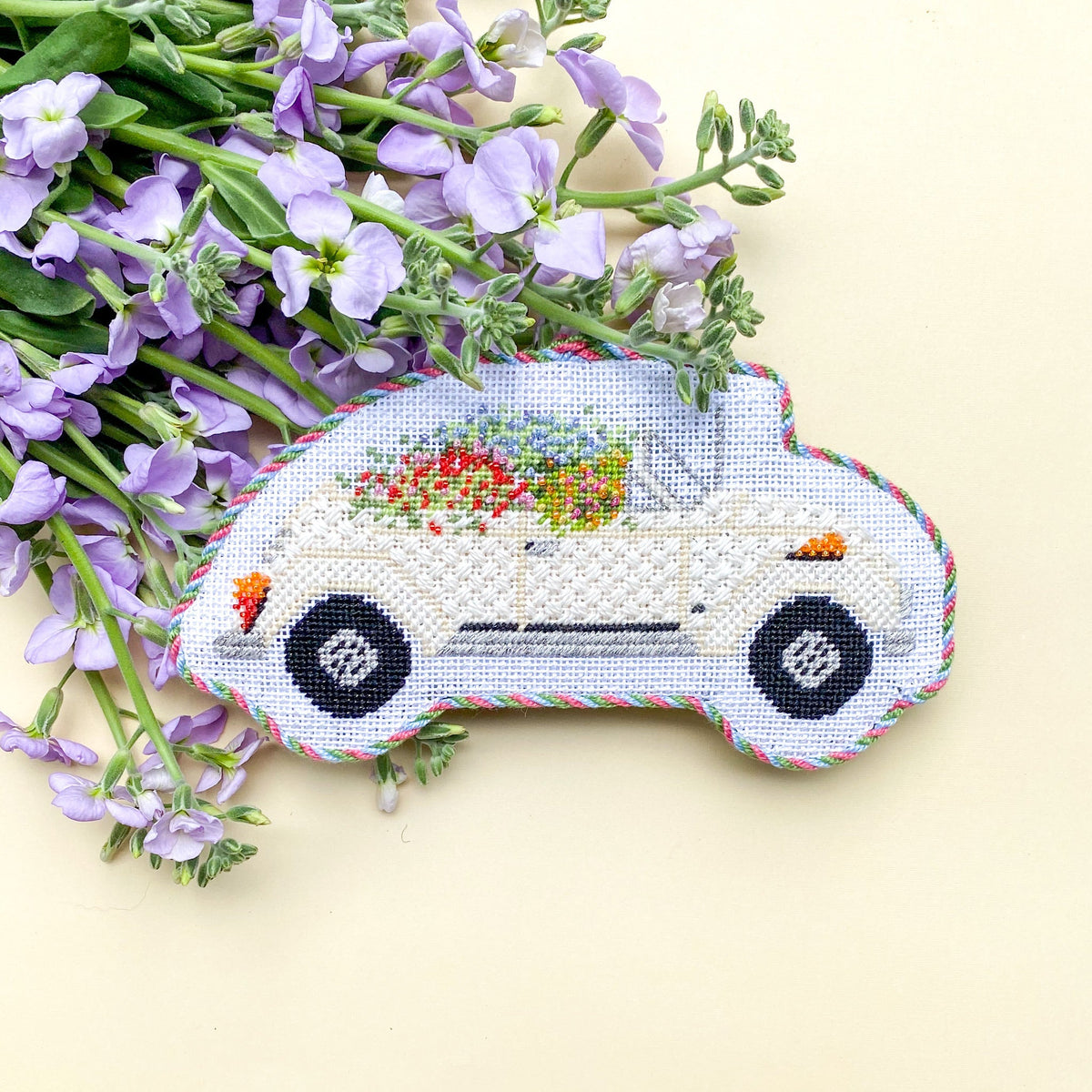 Volkswagen with Flowers needlepoint canvas