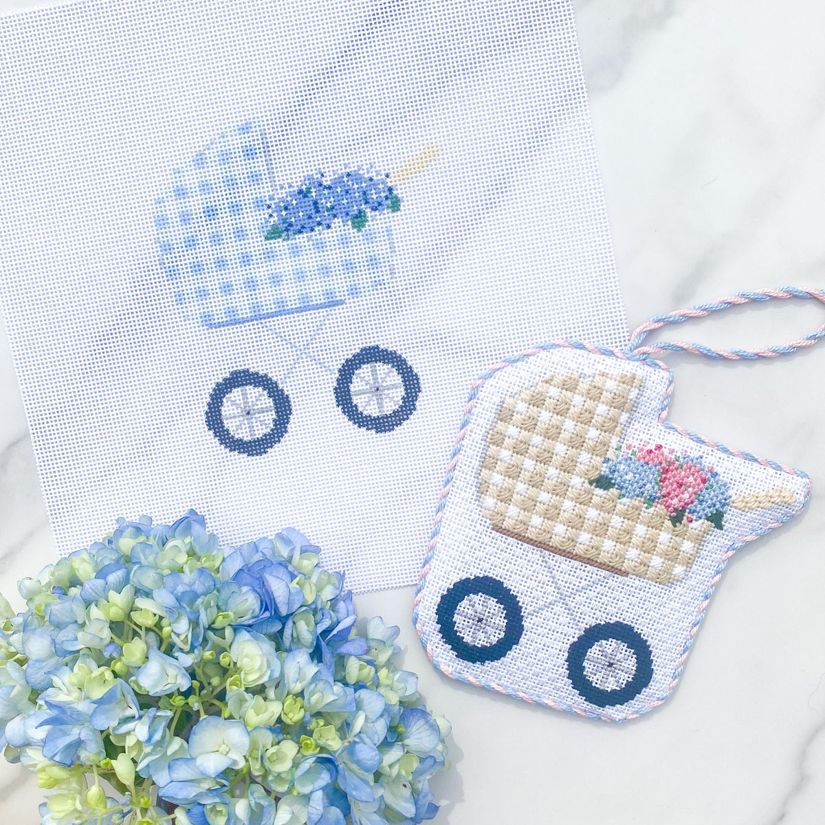 Baby Carriage - Blue Gingham needlepoint canvas