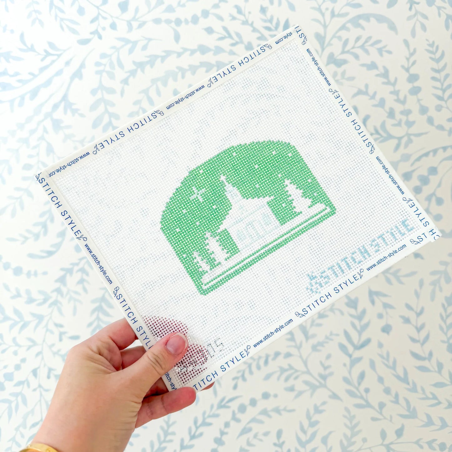 Mint Green Church Silhouette 13 Mesh Needlepoint Canvas, 4.5x4 Design, Winter Village Needlepoint