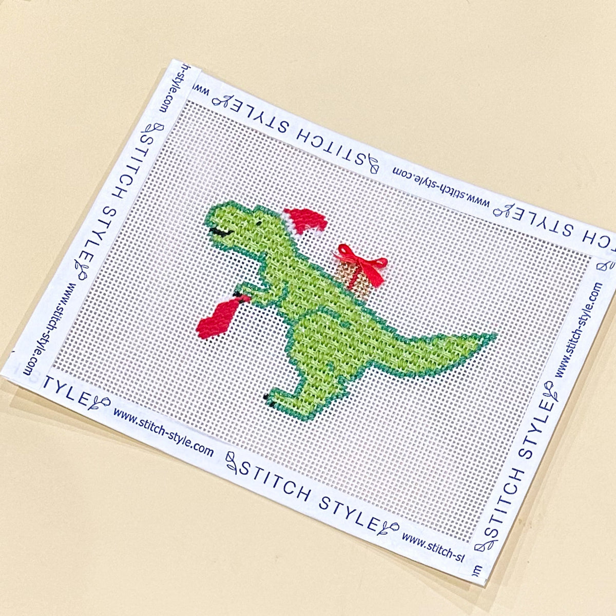 Christmas Dinosaur T-Rex needlepoint canvas