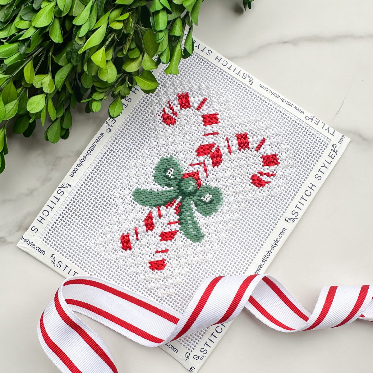 Candy Canes with Green Bow needlepoint canvas
