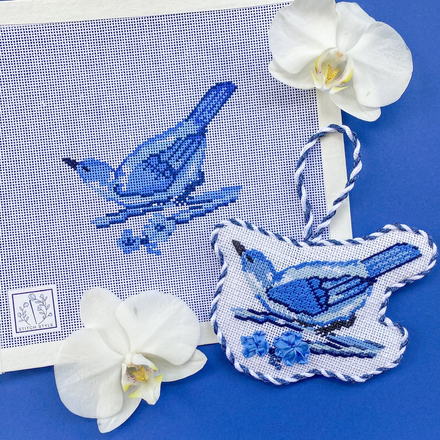 Chinoiserie Bird Needlepoint Canvas, Classic Needlepoint Canvas, 18 Mesh, 4" x 3.5" Design