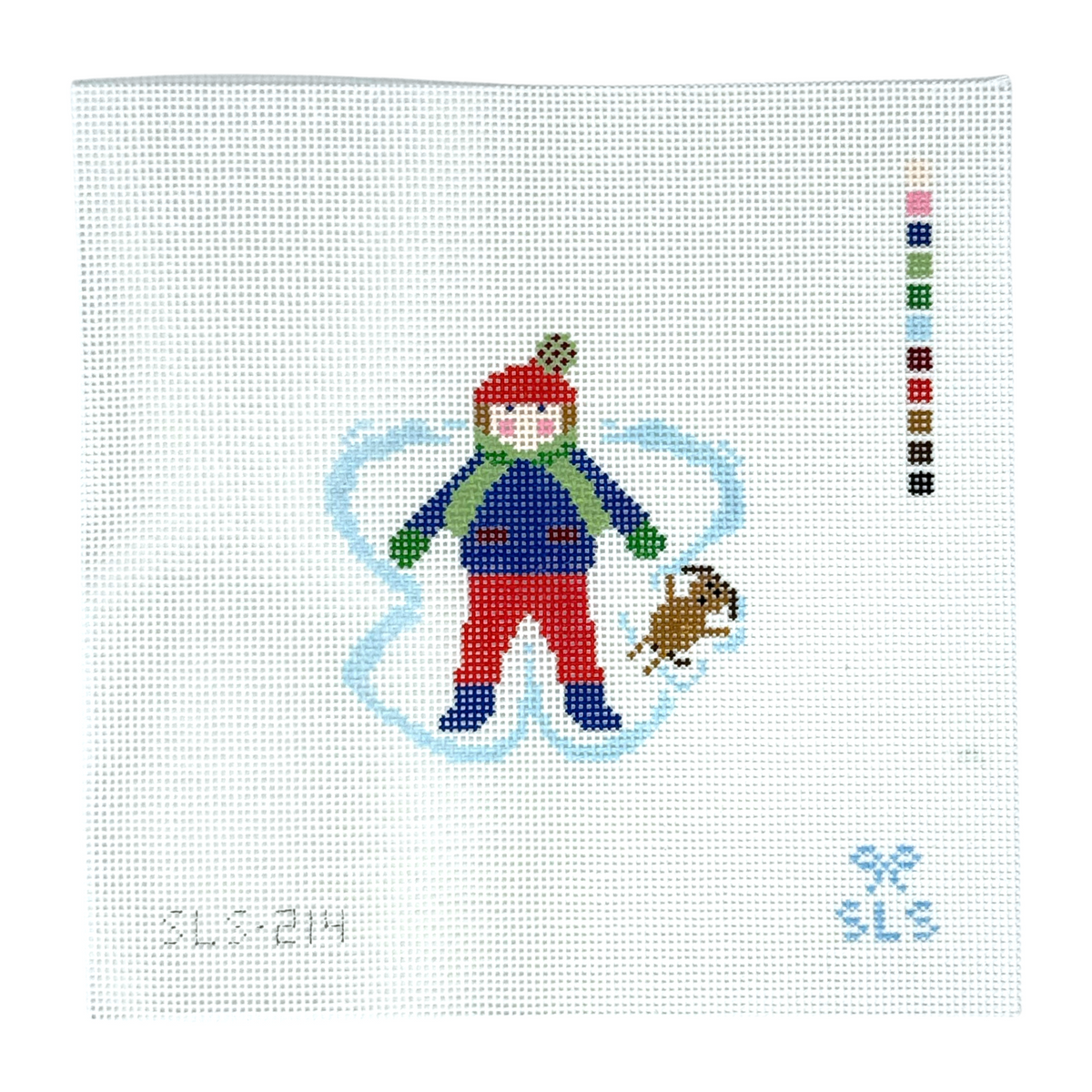 Snow Angel Boy with Dog needlepoint canvas