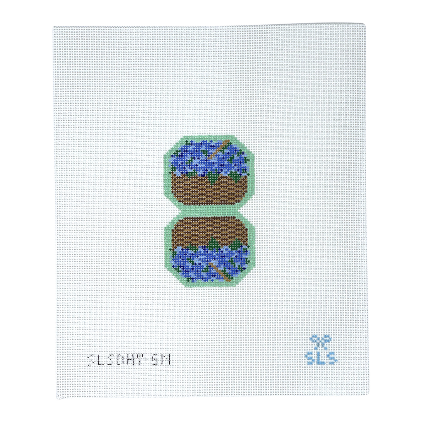 Hydrangea Basket - Double Fob Green needlepoint canvas