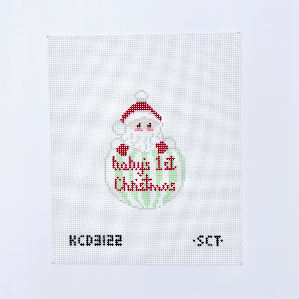 Baby's First Christmas Santa Ornament - Green Printed Canvas