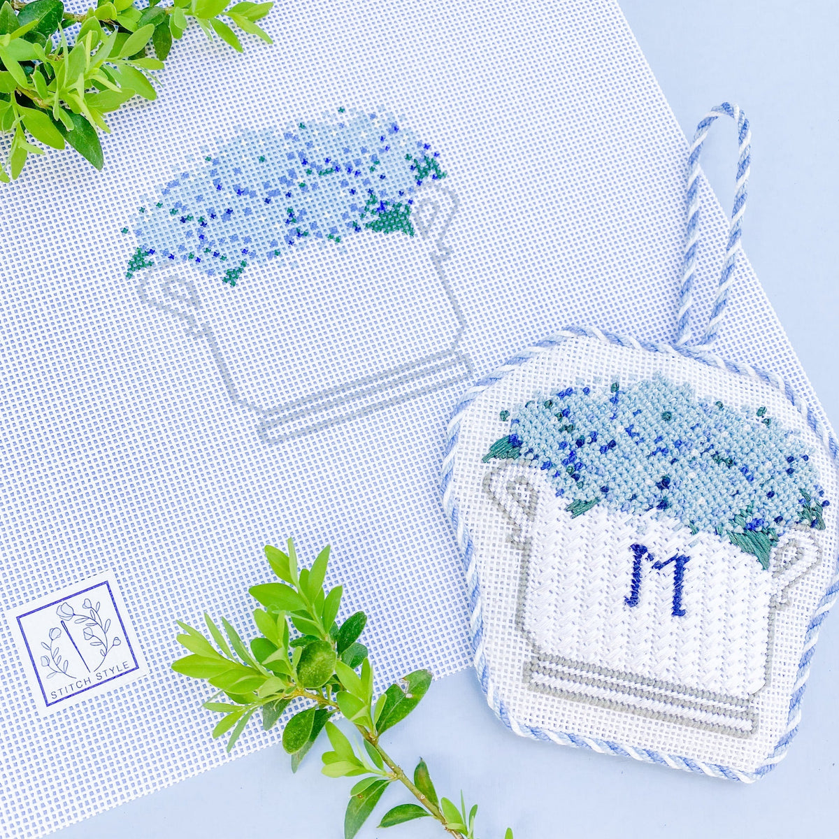 Blue Hydrangea Floral Arrangement needlepoint canvas