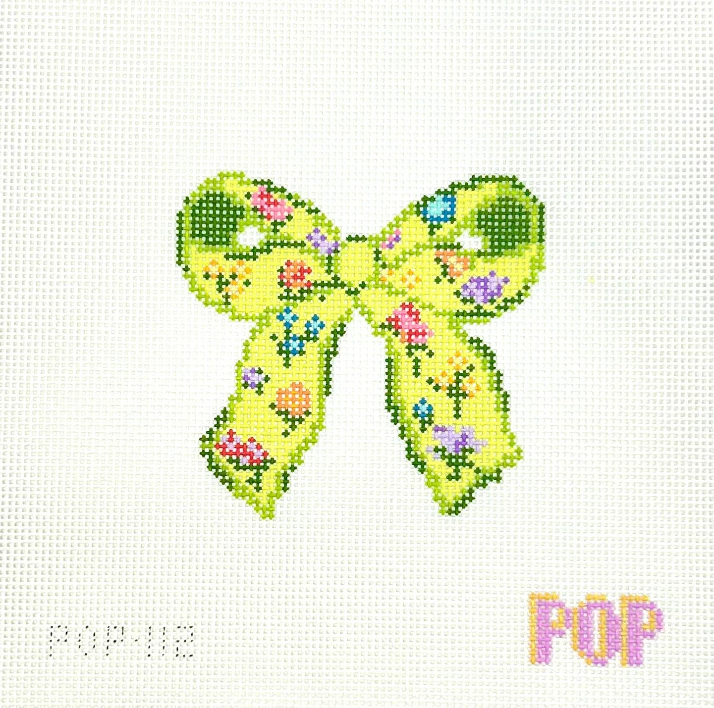 Green Floral Bow Needlepoint Canvas, 13 Mesh, 4.23" x 3.92"