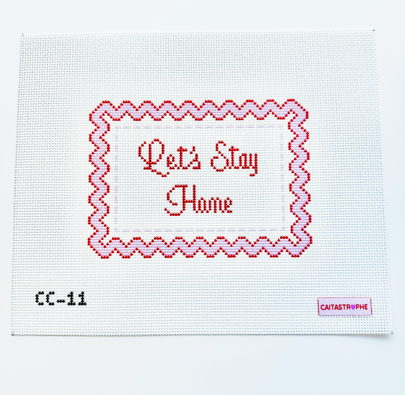 Let's Stay Home Wavy Needlepoint Sign Canvas, Needlepoint Sign, 13 Mesh, 5"x7" Design