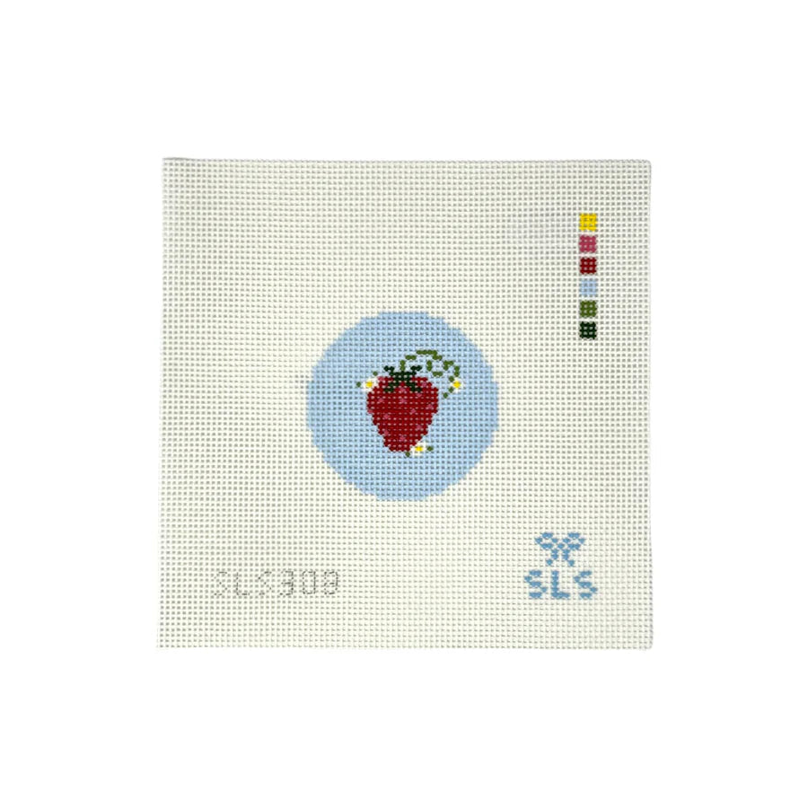 Mini Strawberry Ornament Bag Tag Needlepoint Canvas, 13 Mesh, 2.7" Round