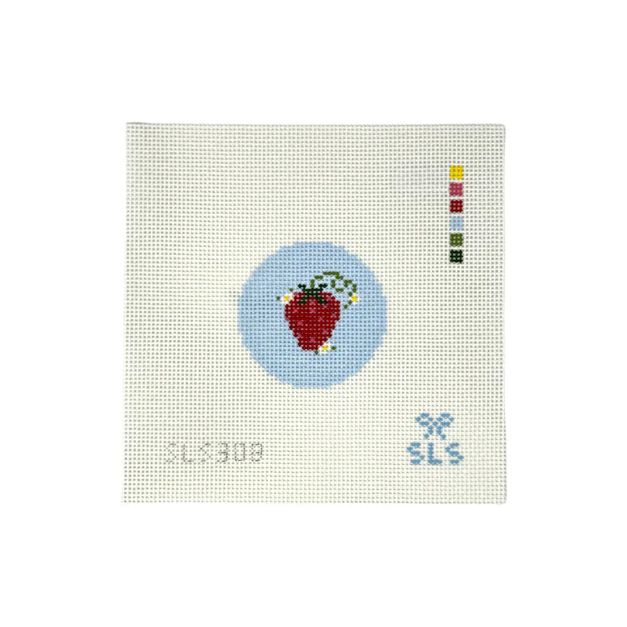 Mini Strawberry Ornament Bag Tag Needlepoint Canvas, 13 Mesh, 2.7" Round
