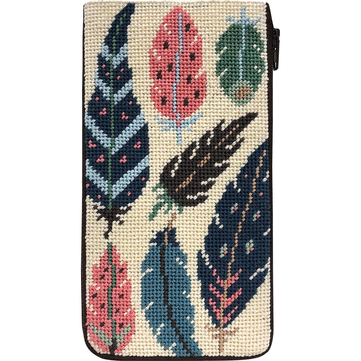 Feathers Stitch & Zip needlepoint eyeglass case