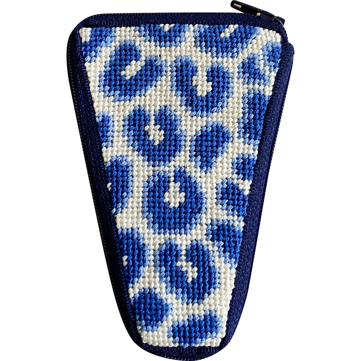 Navy Leopard Stitch & Zip needlepoint scissor case