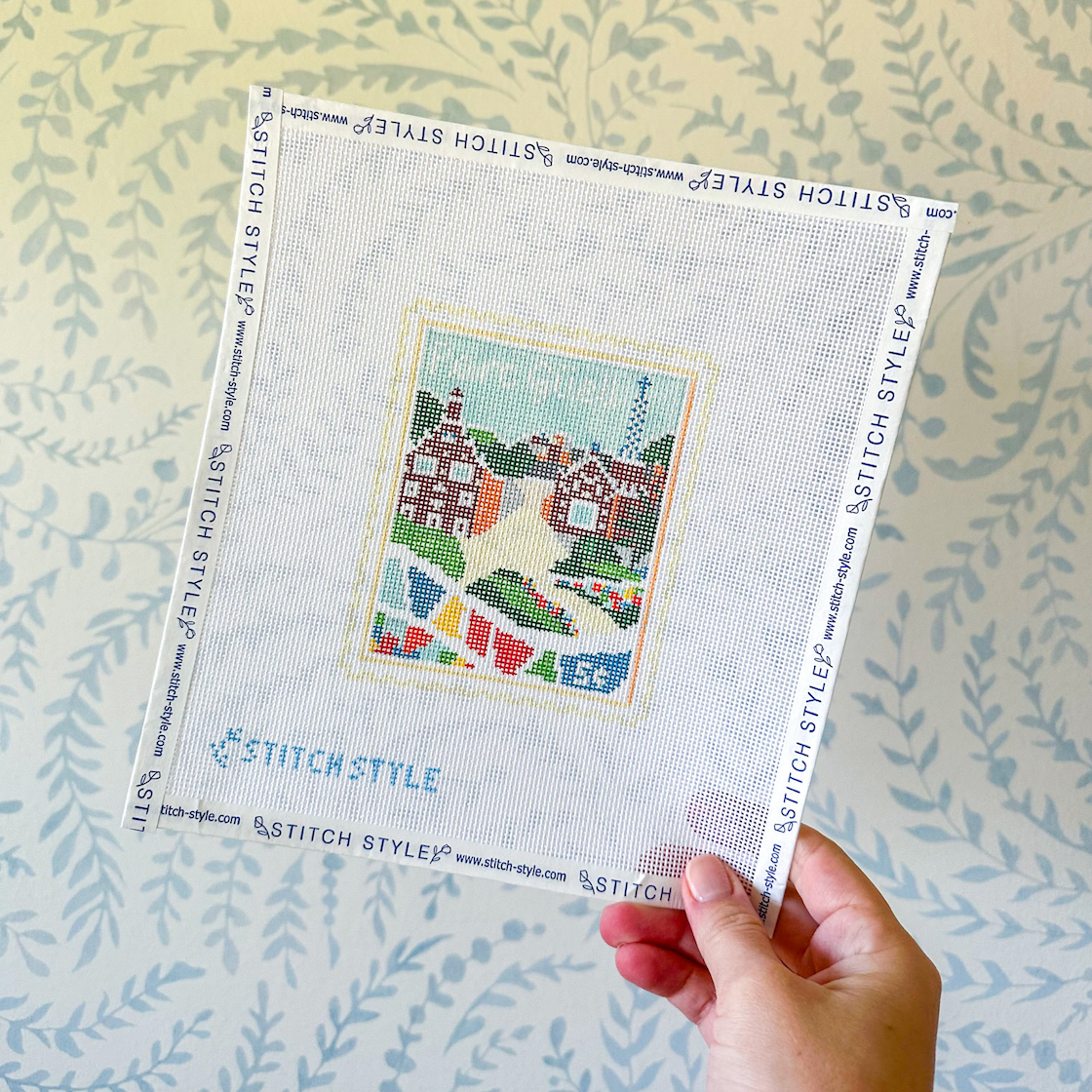 Barcelona Parc Guell Stamp needlepoint canvas