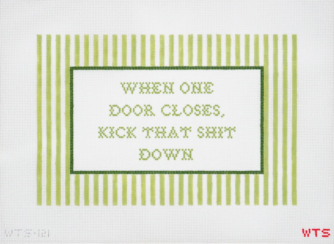 When One Door Closes Snarky Needlepoint Pillow Canvas, 13 Mesh, 8x13 Design