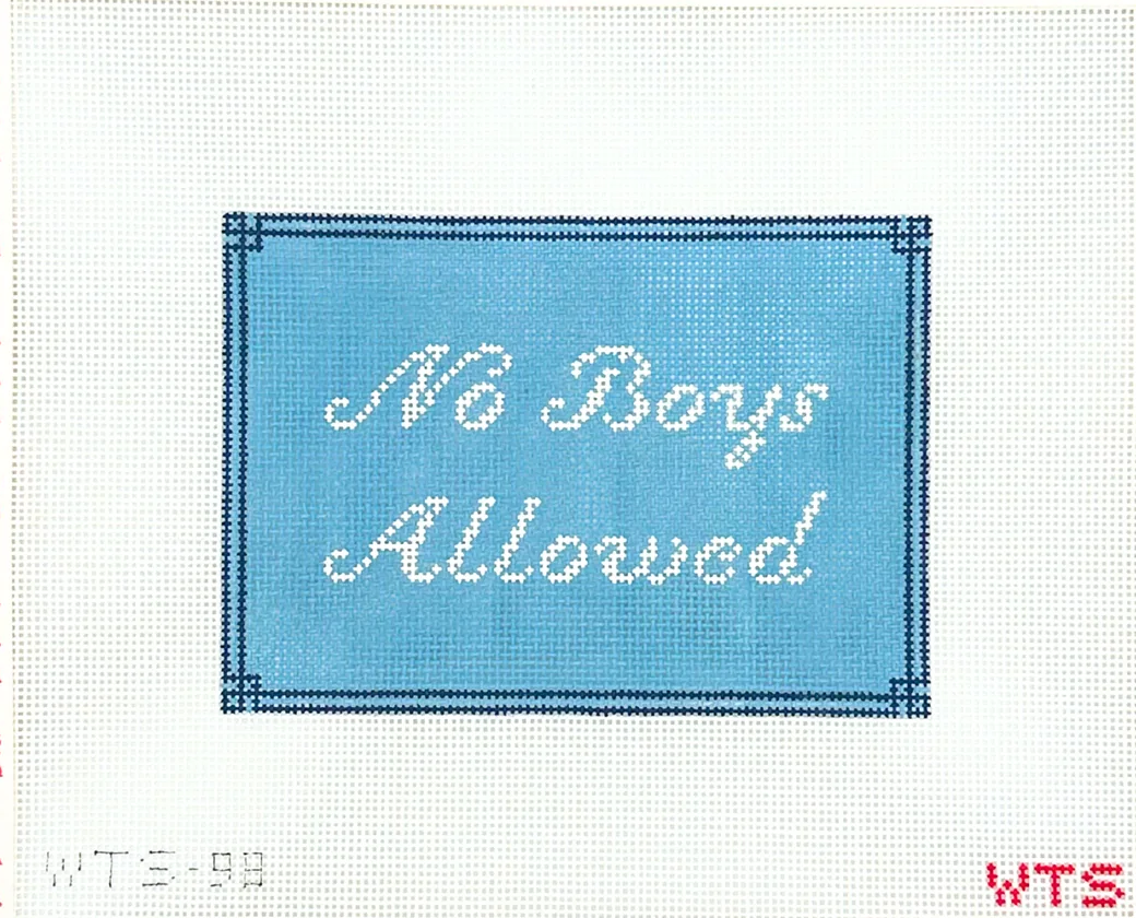 No Boys Allowed Blue Sign Needlepoint Canvas, Needlepoint Pillow Canvas, 13 Mesh, 5x7 Design
