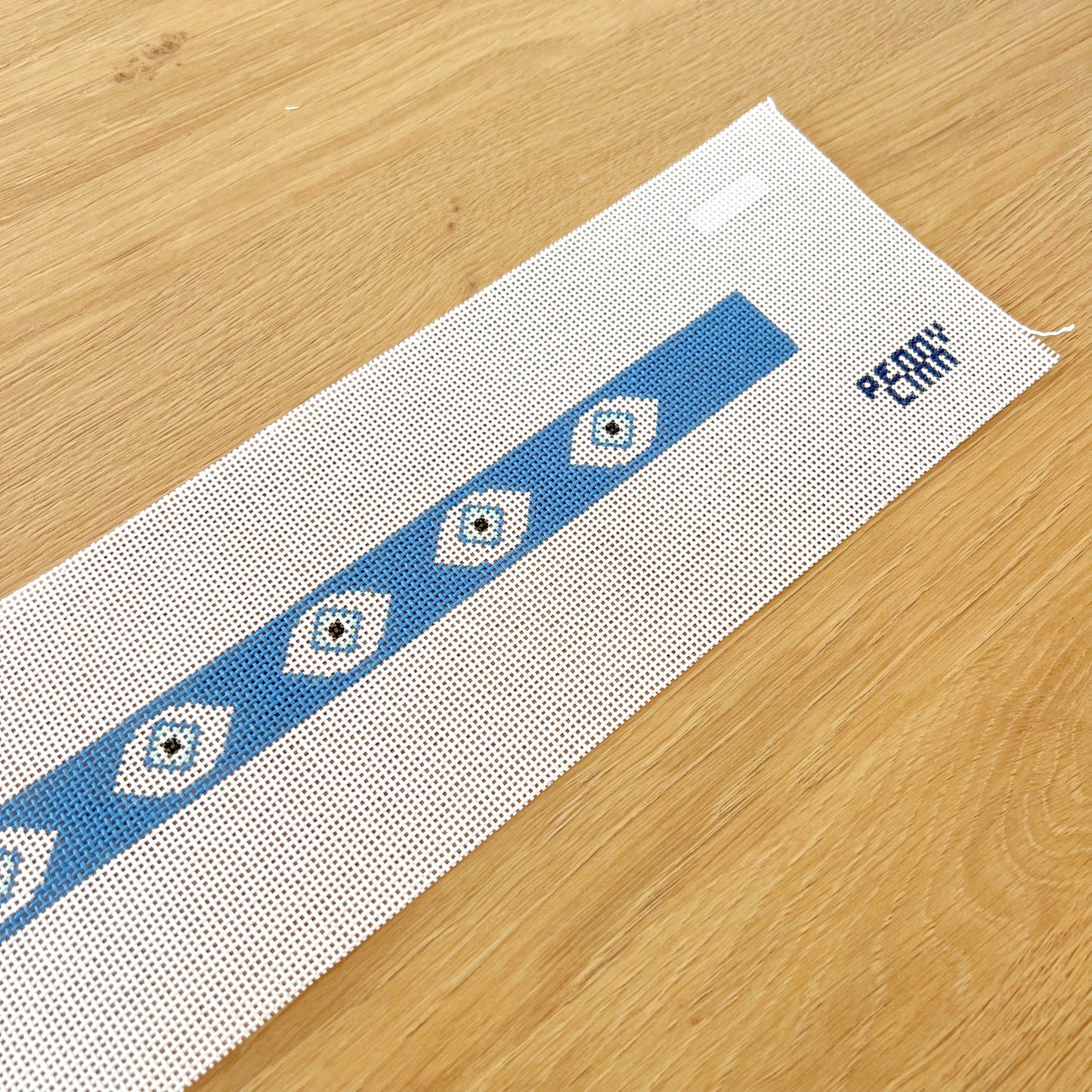 Blue Evil Eye Hatband Needlepoint Canvas, 18 Mesh, 1.15" x 25" Design Size
