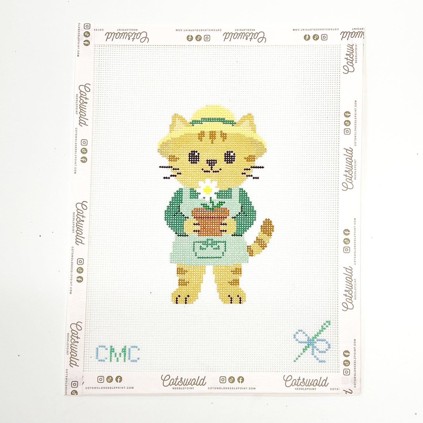 Gardening Cat Needlepoint Canvas, Kitty Needlepoint Canvas, 18 Mesh, 3x5 Design