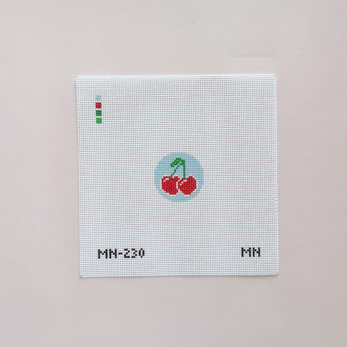 Cherries on Blue Mini Needlepoint Canvas, 18 Mesh, 1.5" Round
