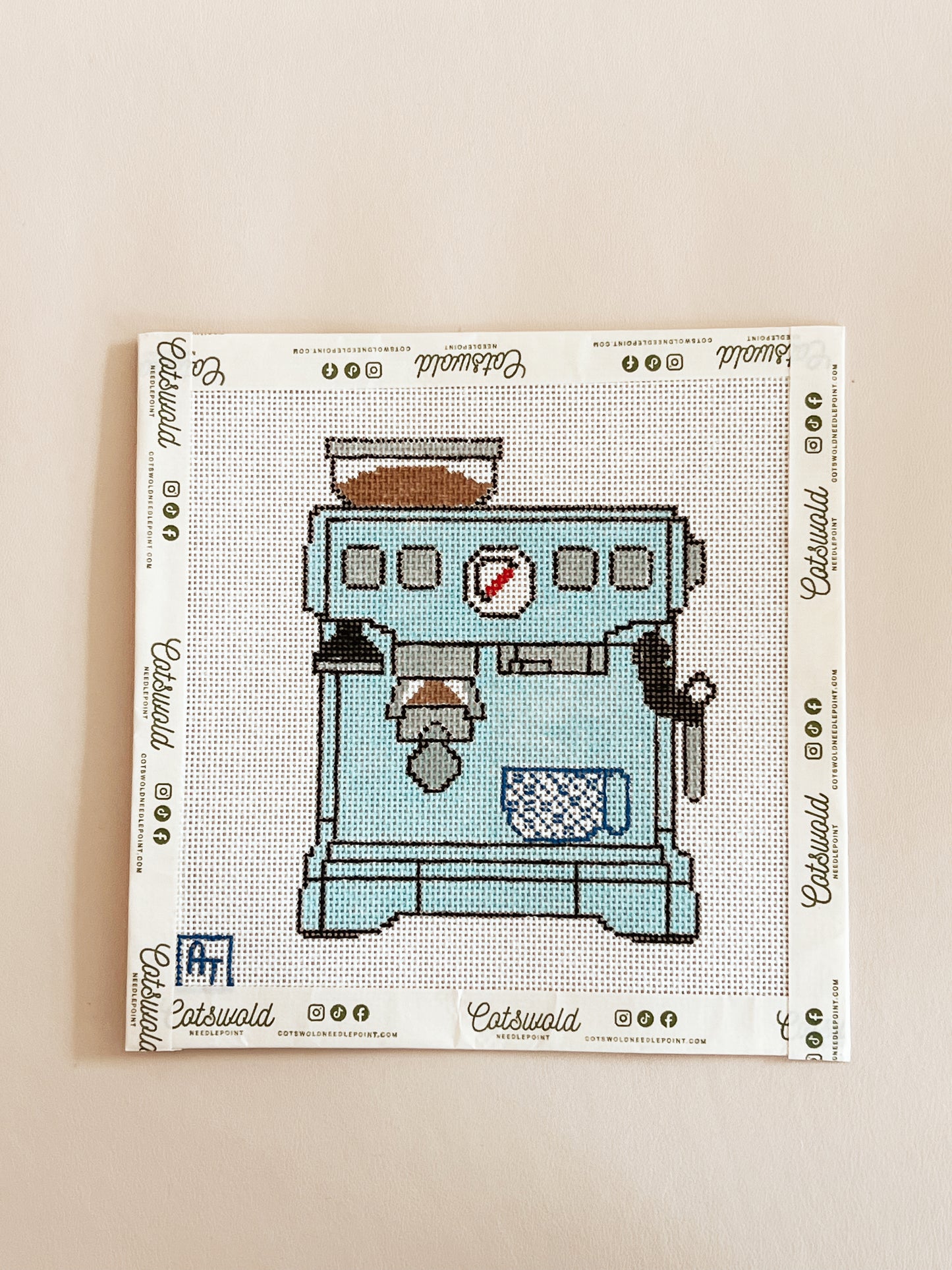 Blue Espresso Machine Needlepoint Canvas, 18 Mesh