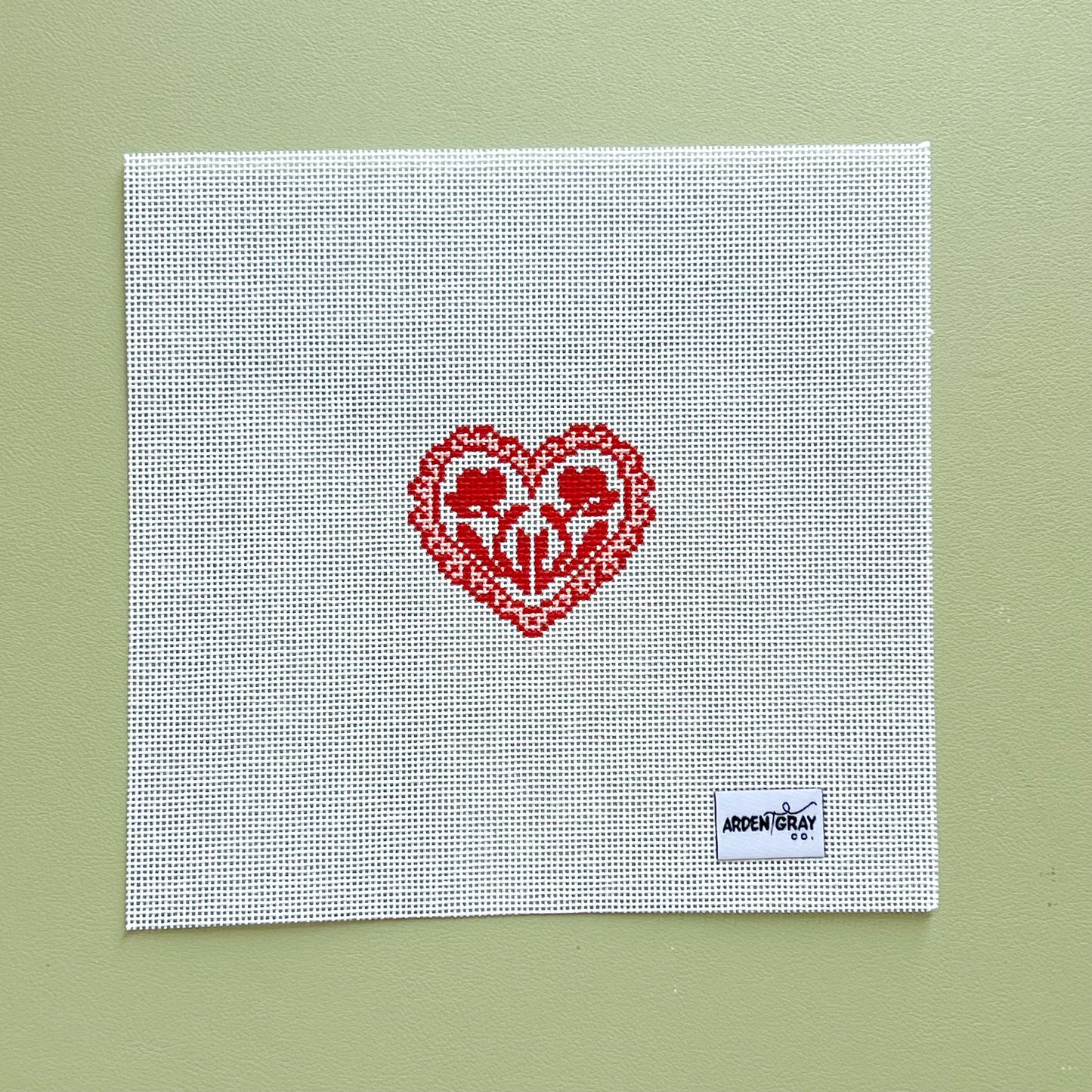 Pink Vintage Heart Needlepoint Canvas, 18 Mesh
