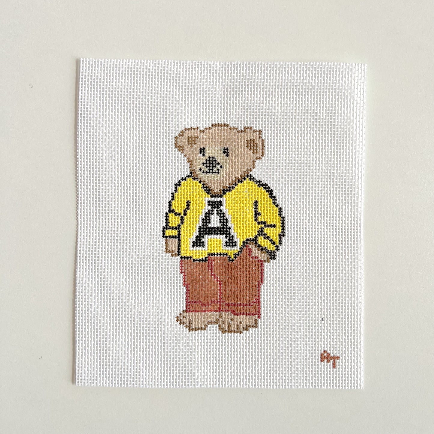 Yellow NC College Sweater Bear Needlepoint Canvas, 18 Mesh, 4.5" x2.5" Design Size