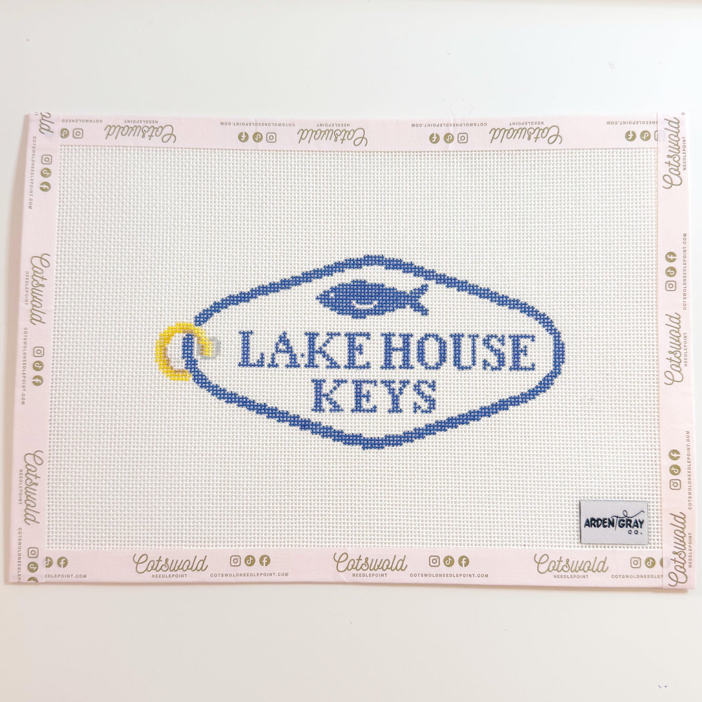 Lake House Keys Needlepoint Canvas, 18 Mesh, 6x2 Design