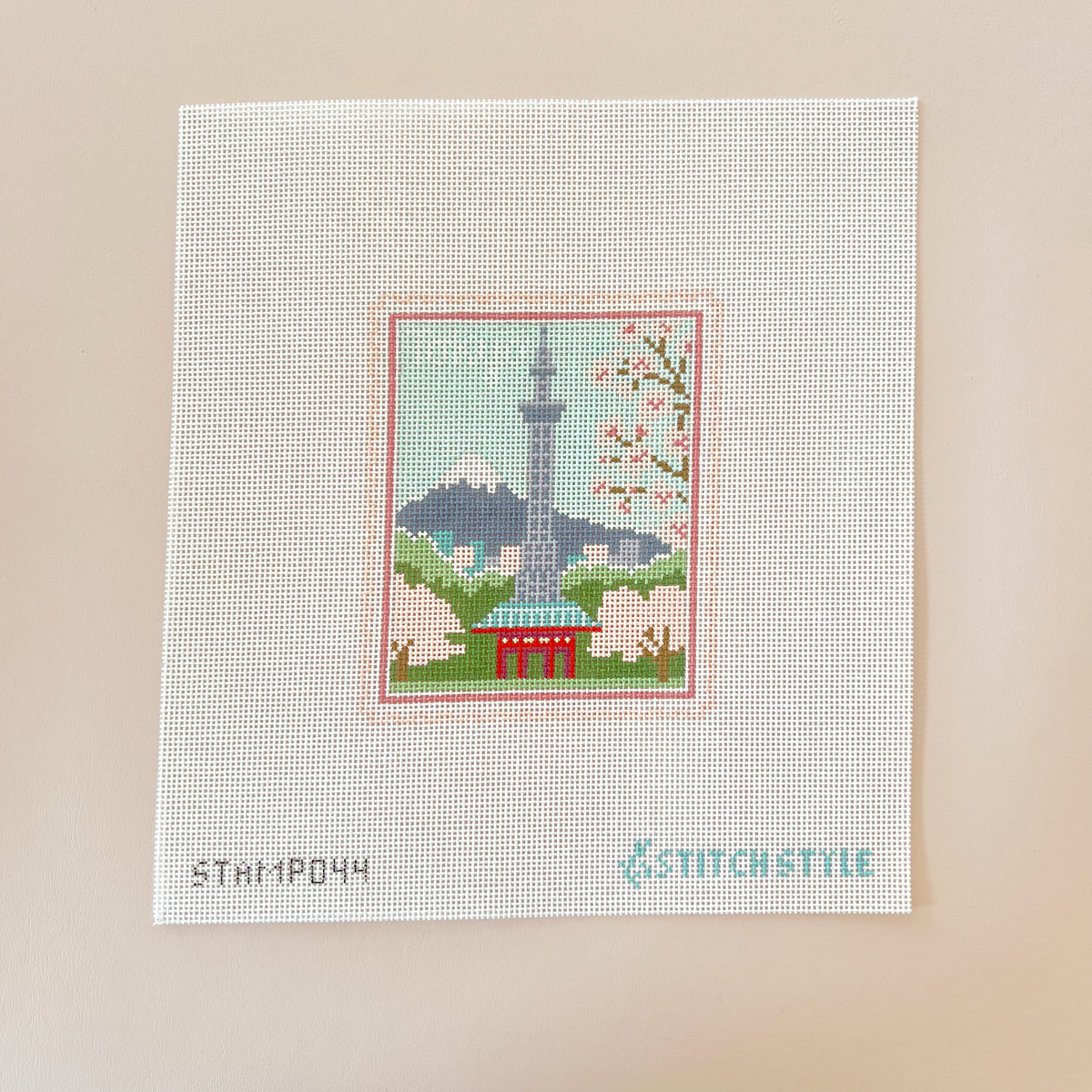 Tokyo Travel Stamp Needlepoint Canvas, 18 mesh