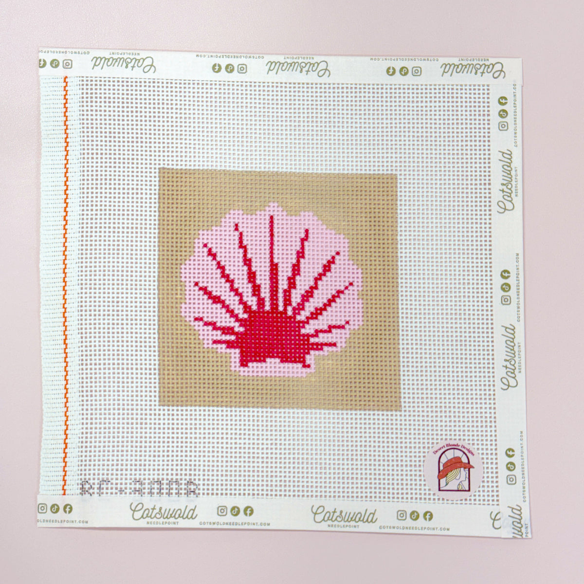 Pink Red Seashell Square Coaster Needlepoint Canvas, 13 Mesh, 4x4 Design