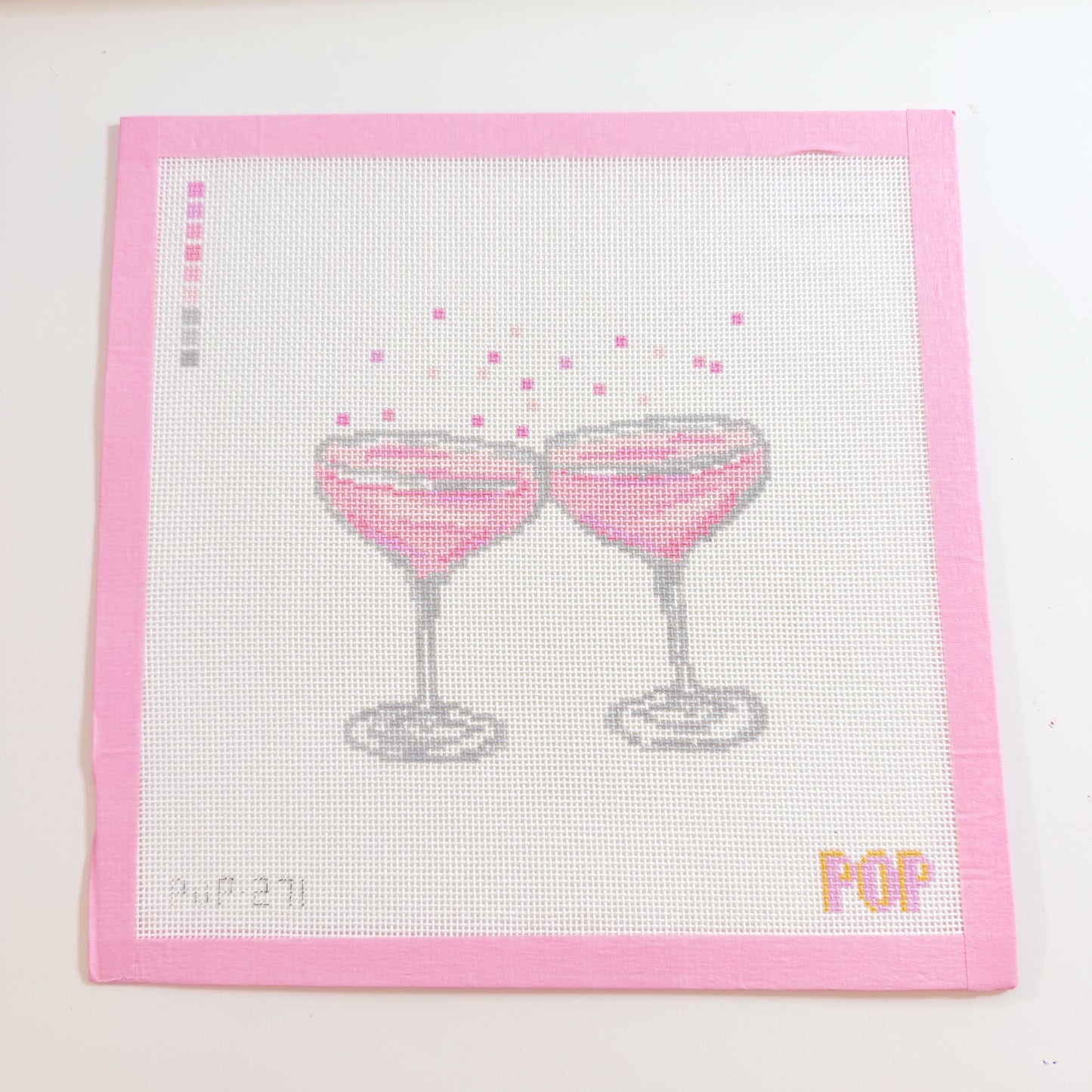Pink Champagne Glasses Needlepoint Canvas, 18 Mesh, 5x5 Design