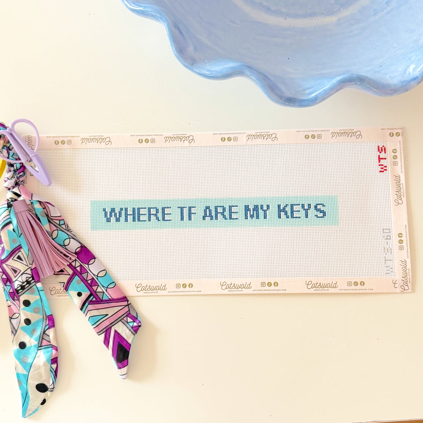 Where The F Are My Keys Needlepoint Canvas, Funny Keychain Needlepoint, Hand Painted Key Fob Needlepoint Canvas, 18 Mesh, 10x1 Design