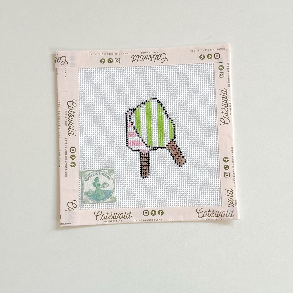 Green and Pink Pickleball Paddles Needlepoint Canvas, 18 Mesh