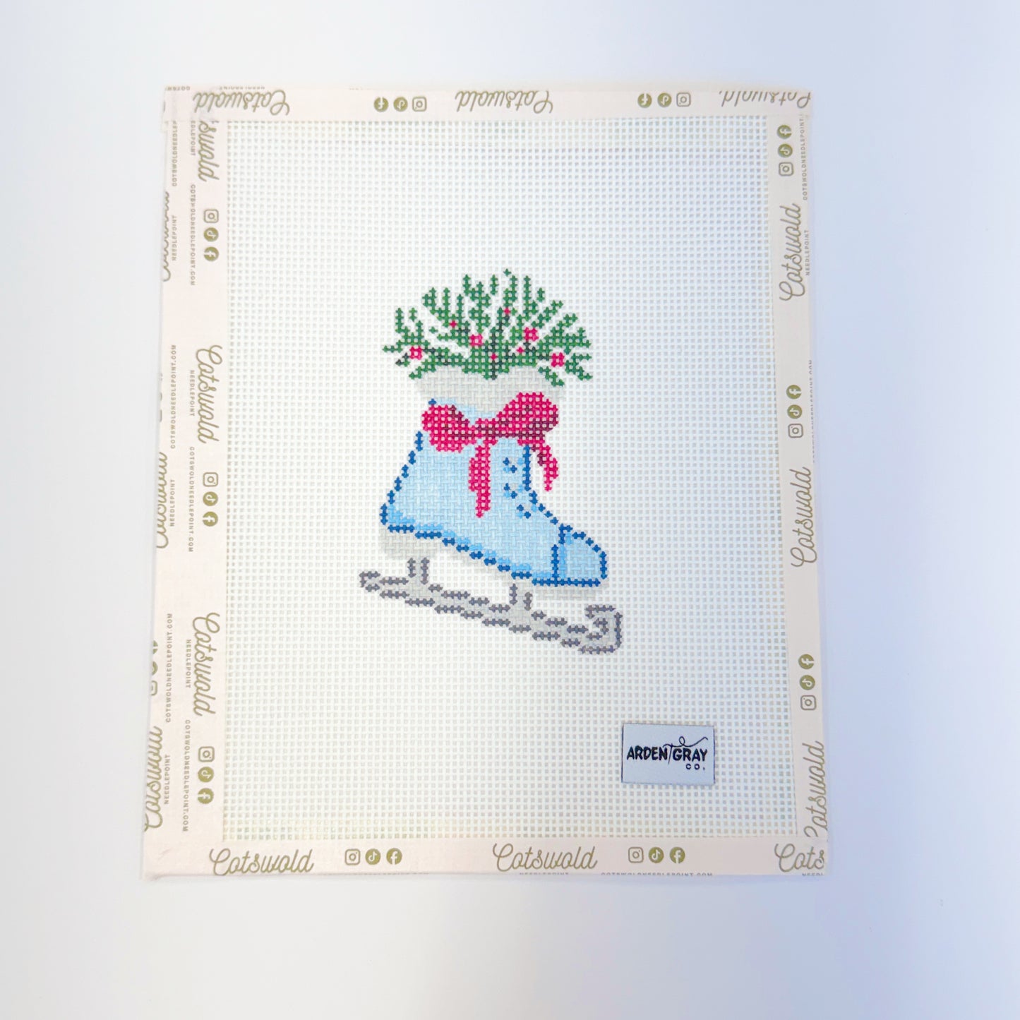 Christmas Holiday Ice Skate Needlepoint Canvas, 13 Mesh, 3x4 Design