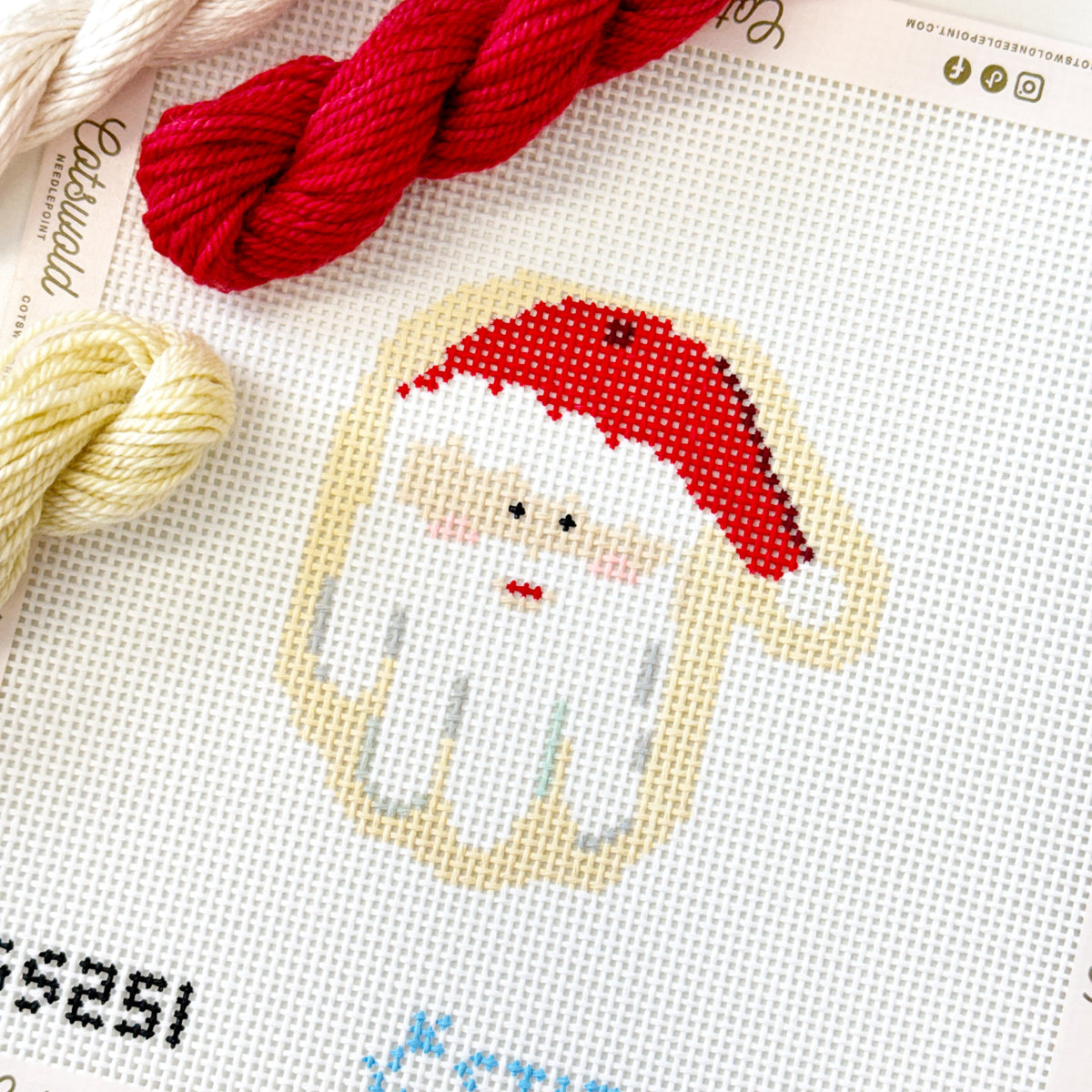 Santa Face Needlepoint Canvas, Christmas Needlepoint Ornament Canvas, Vintage Santa Needlepoint, 13 Mesh, 4x4 Design