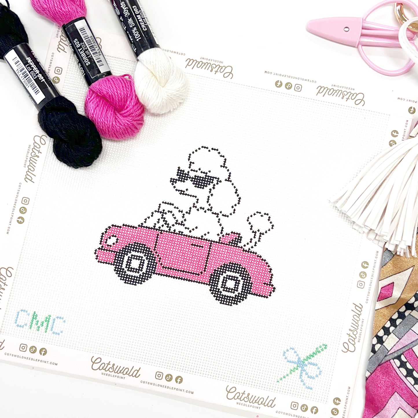Poodle in Pink Convertible Needlepoint Canvas, Aesthetic Needlepoint Canvas, 18 Mesh, 4x3 Design