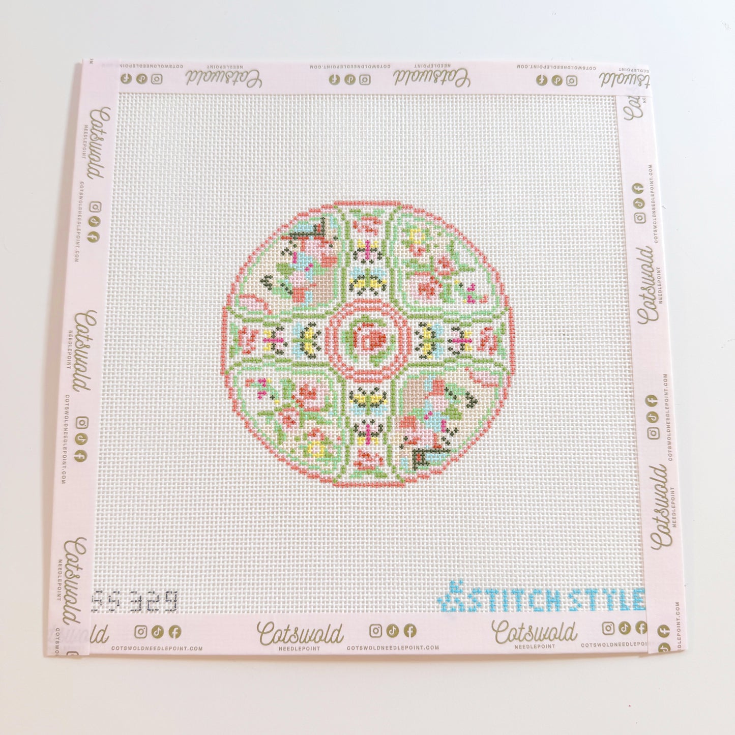 Canton Rose Plate Needlepoint Canvas, 18 Mesh, 4x4 Design