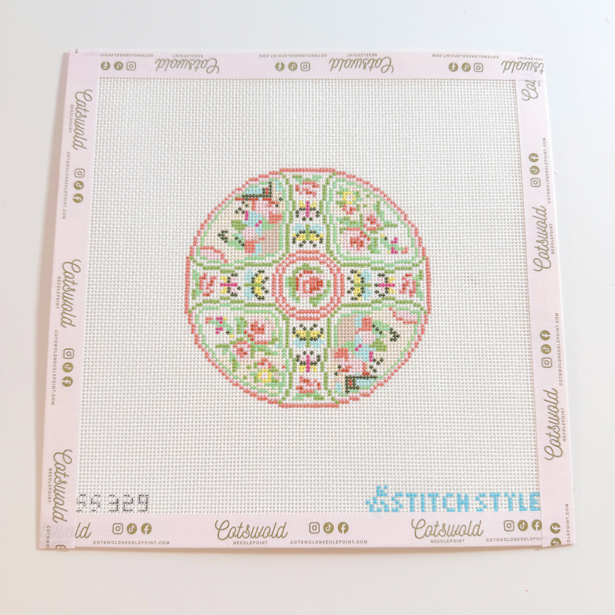 Canton Rose Plate Needlepoint Canvas, 18 Mesh, 4x4 Design