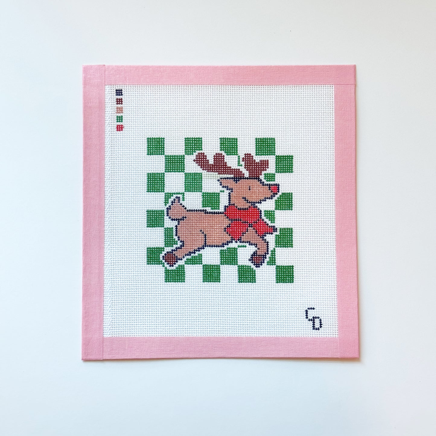 Checkered Reindeer Rudolph Christmas Needlepoint Canvas, Reindeer Needlepoint, 18 Mesh, 4x4 Design
