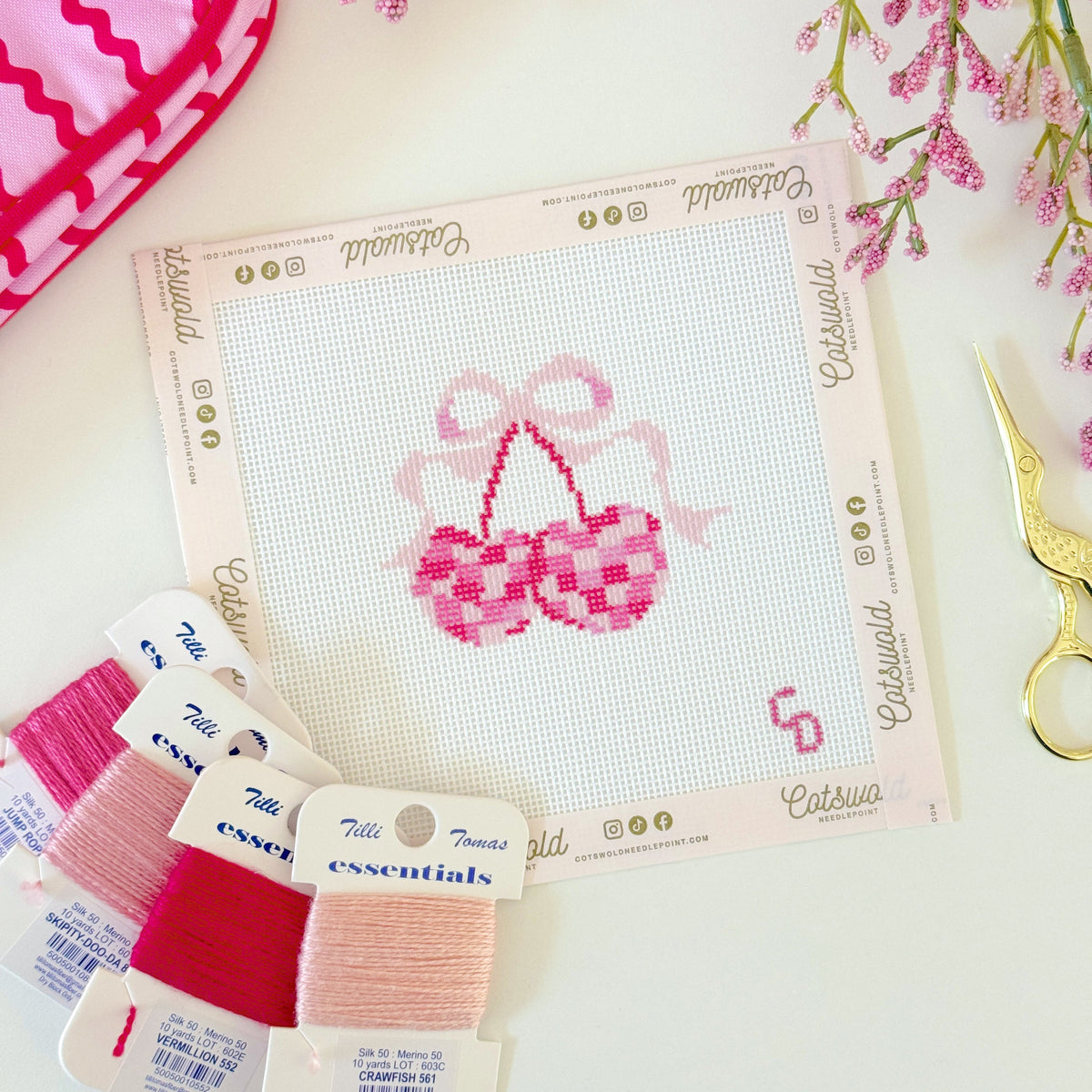 Disco Cherries with Bow Needlepoint Canvas