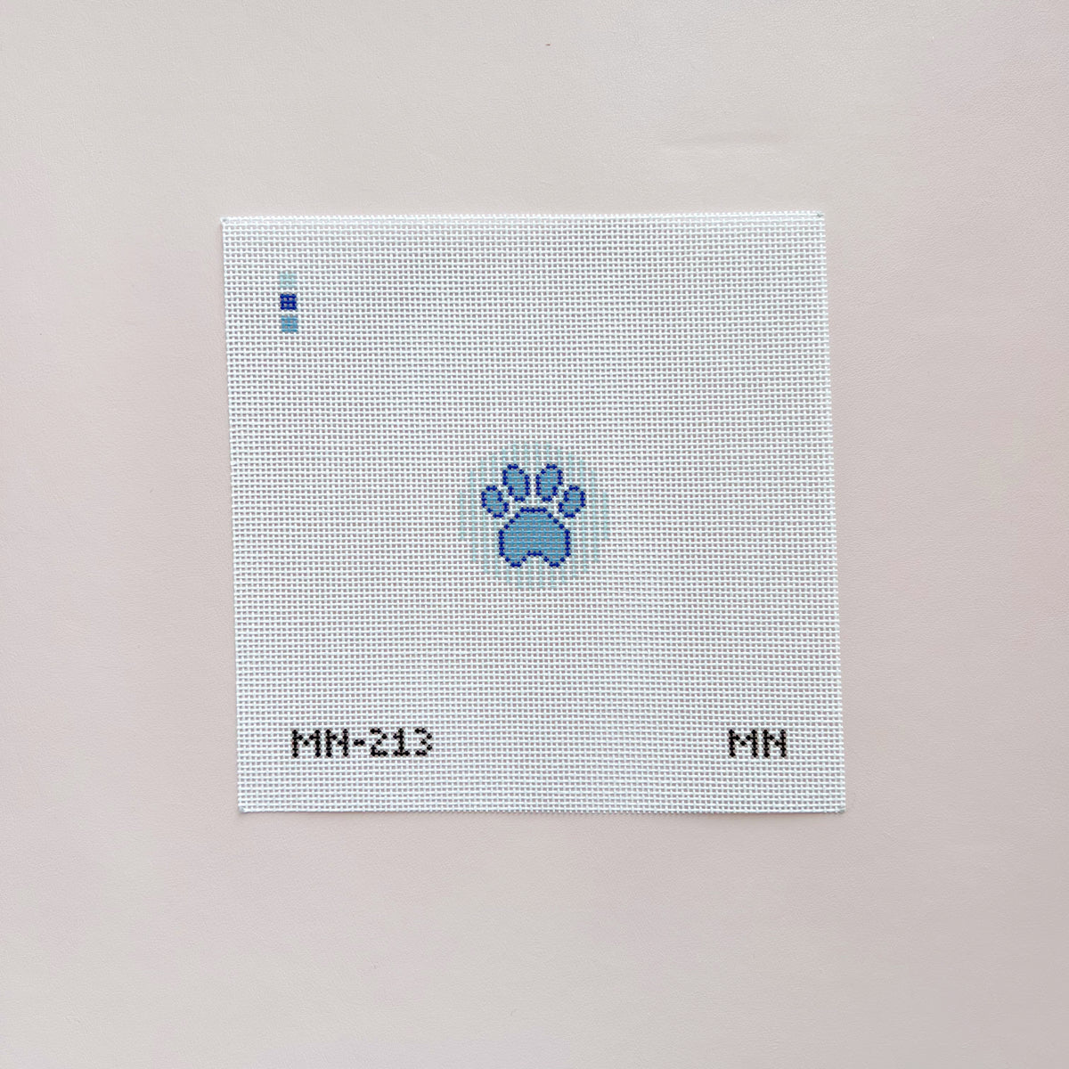 Blue Stripe Paw Print Mini Needlepoint Canvas, 18 Mesh, 1.5" Round