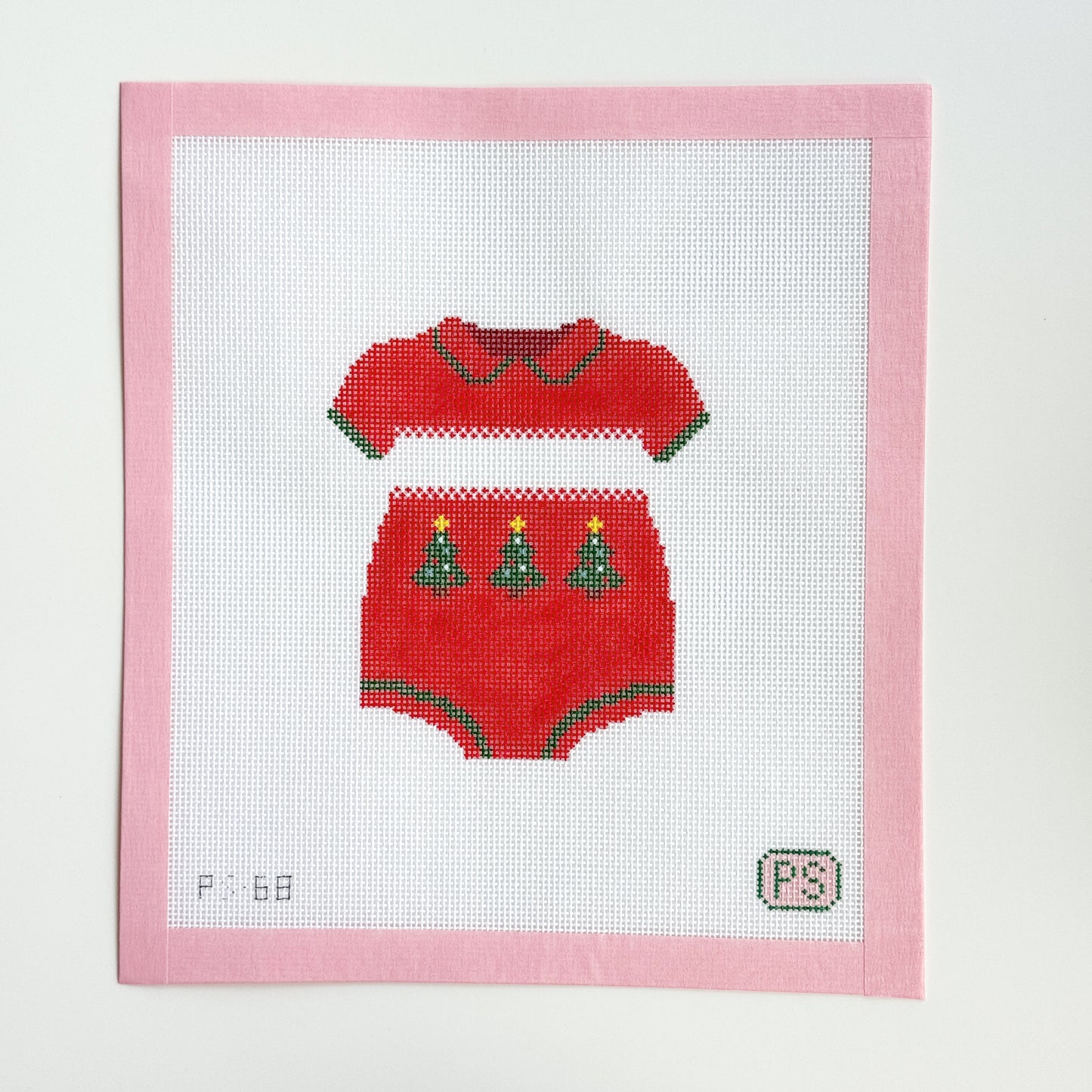 Baby Boy Christmas Outfit Needlepoint Canvas, 18 mesh, 4.5"x4" Design, Baby Christmas Needlepoint Canvas