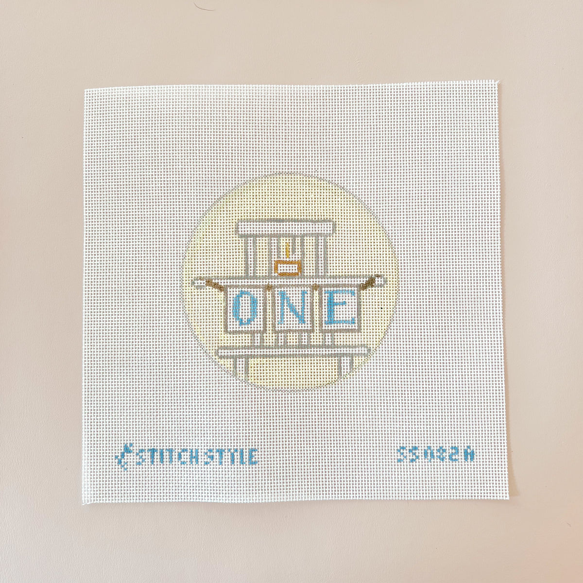 First Birthday Round Needlepoint Canvas
