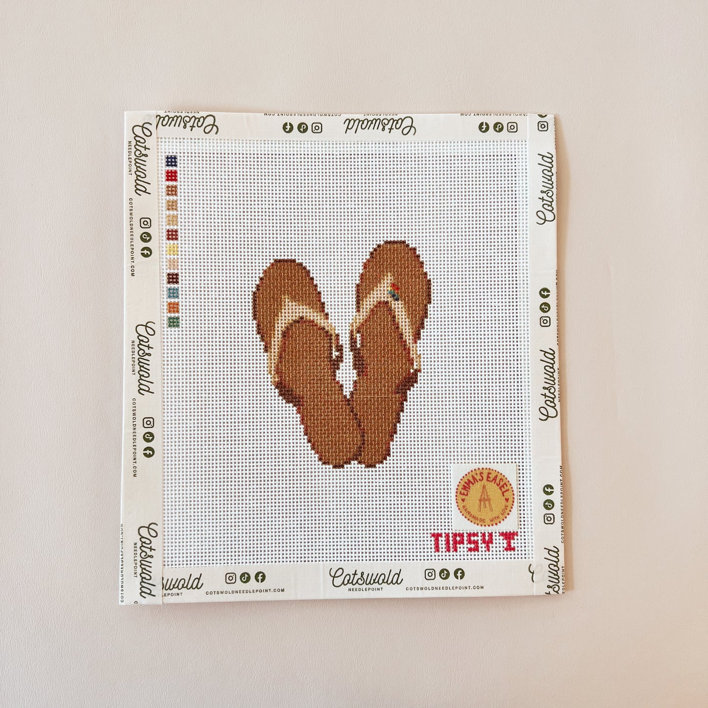 Brown Flip flops Needlepoint Canvas, 18 Mesh, 2.7 X 3.5" Design Size