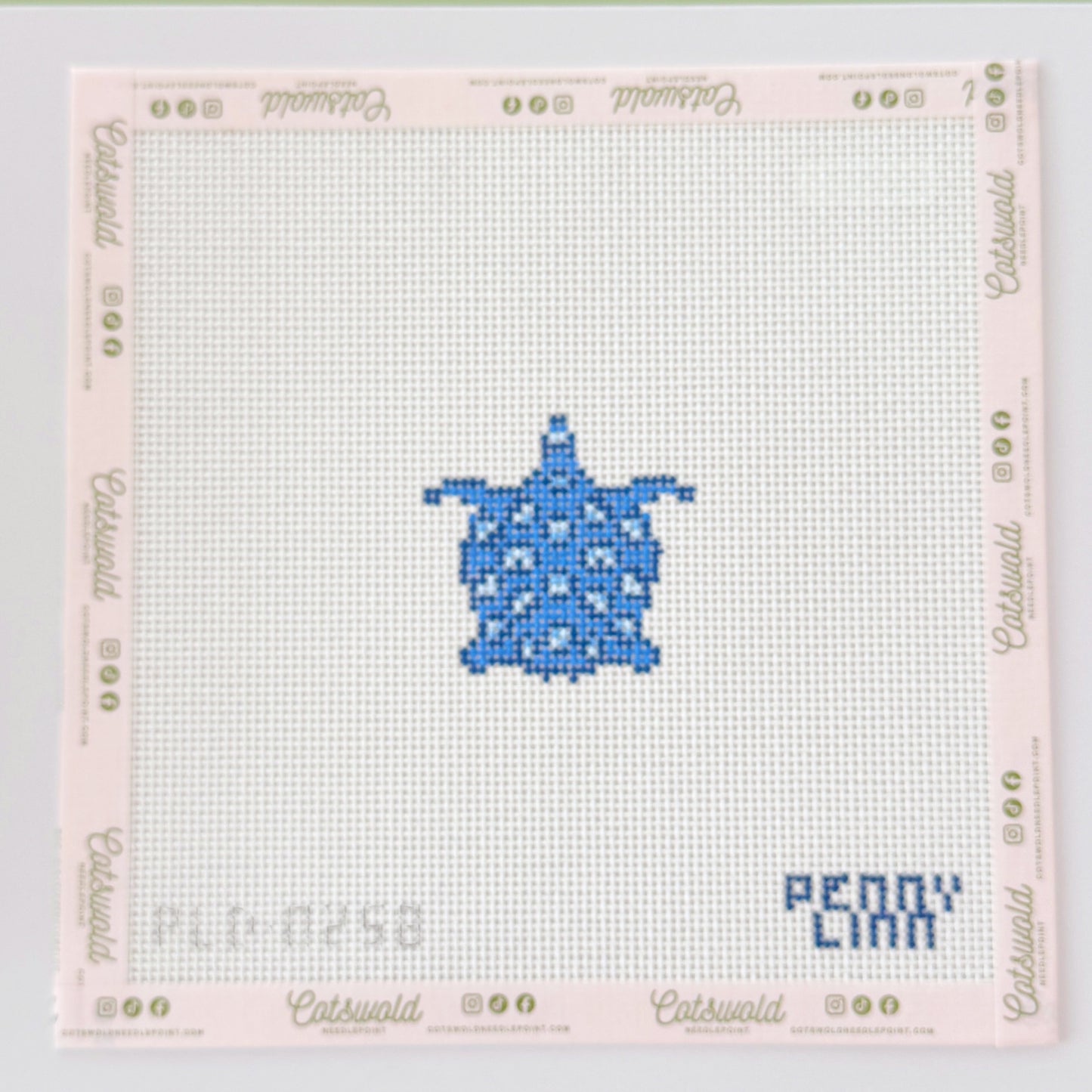 Blue Sea Turtle Needlepoint Canvas, 13 Mesh, 2.2" x 2.2" Design