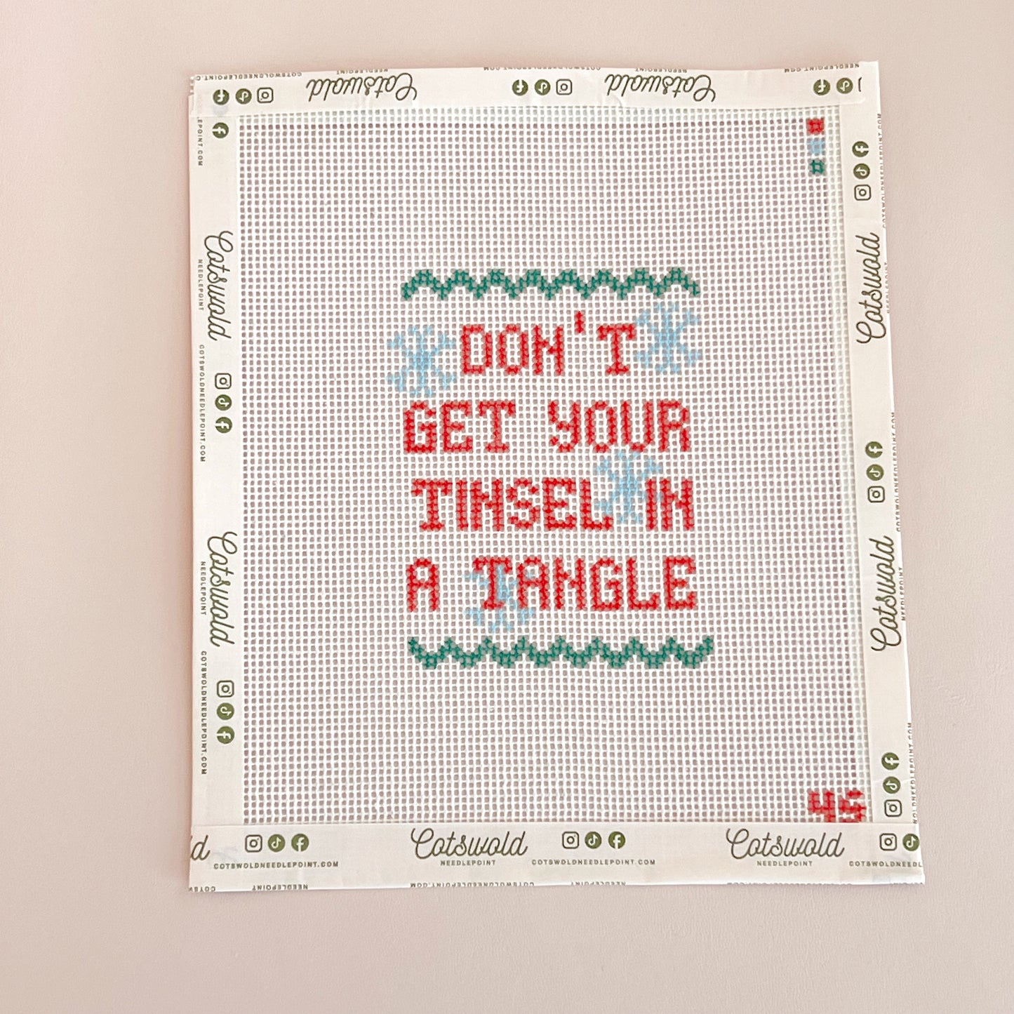 Don't Get Your Tinsel In A Tangle Needlepoint Canvas, 14 Mesh, 3" × 4" Design Size