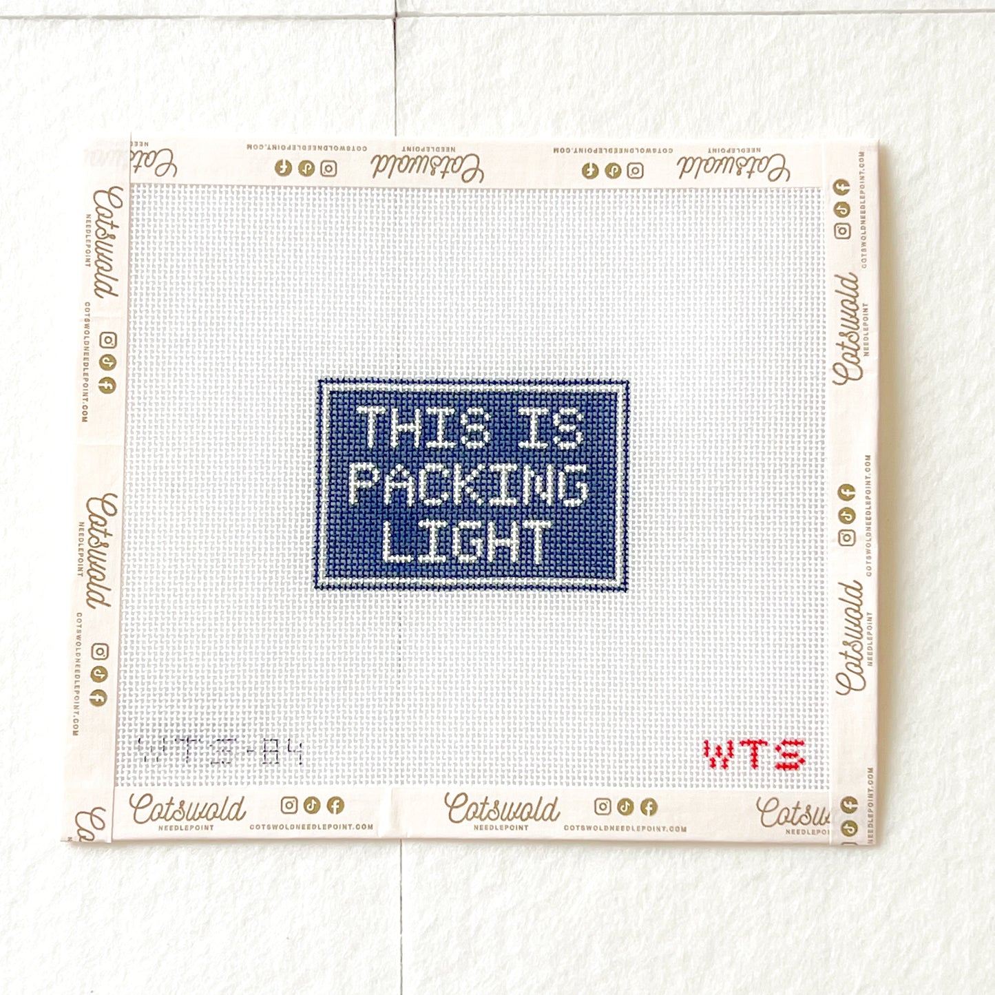 This Is Packing Light Needlepoint Canvas, Funny Travel Needlepoint, Hand Painted Luggage Tag Needlepoint Canvas, 18 Mesh, 3x4 Design