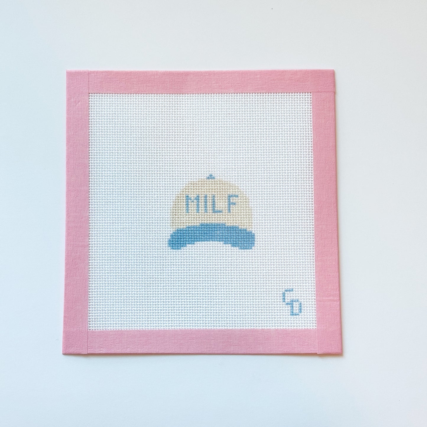 MILF Blue Ballcap Hat Needlepoint Canvas, Funny Needlepoint, 18 Mesh, 1.5x1.5 Design