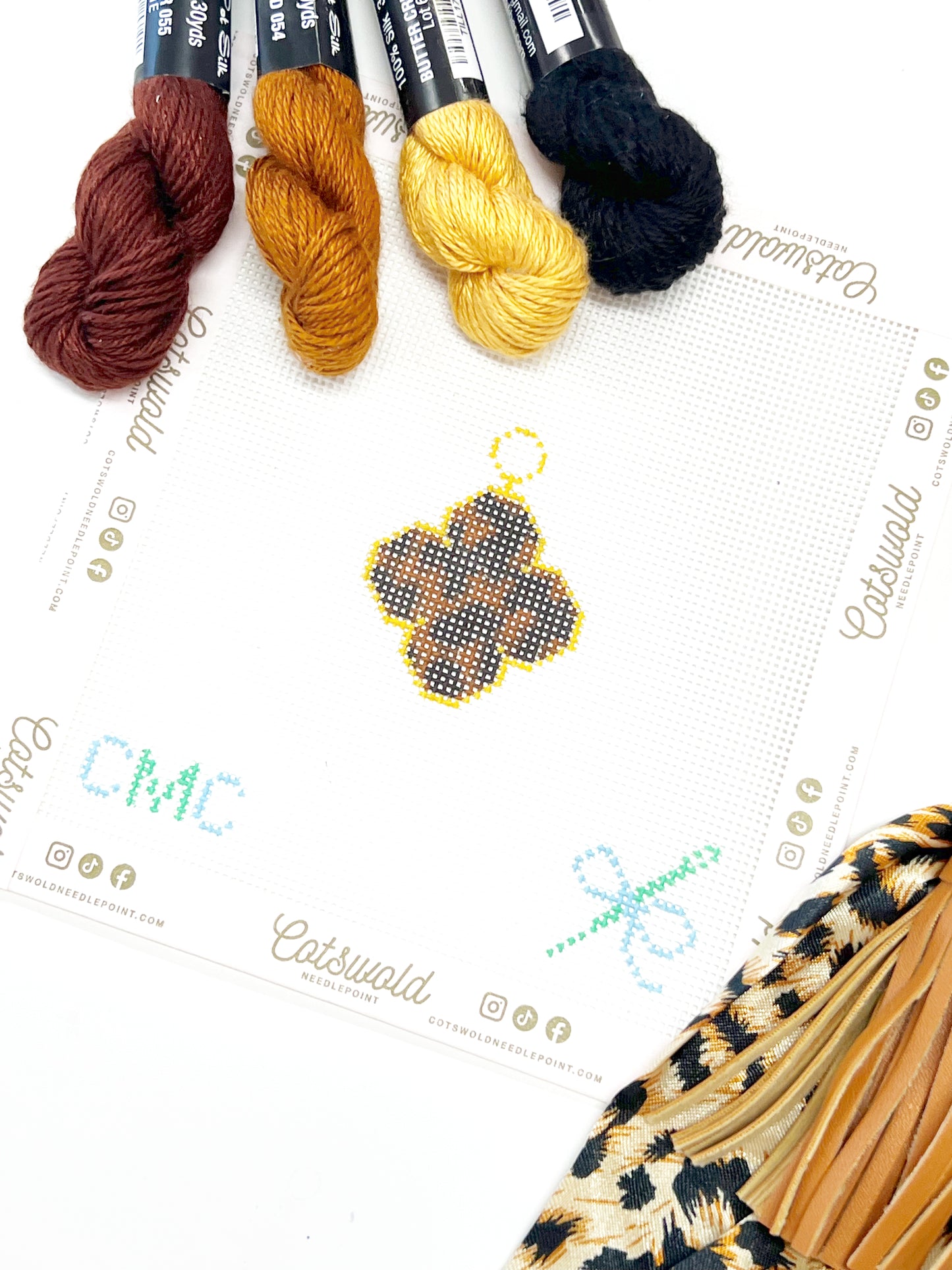 Tortoiseshell Clover Charm Needlepoint Canvas, Mini Needlepoint Canvas Project, 18 Mesh, 2x3 Design